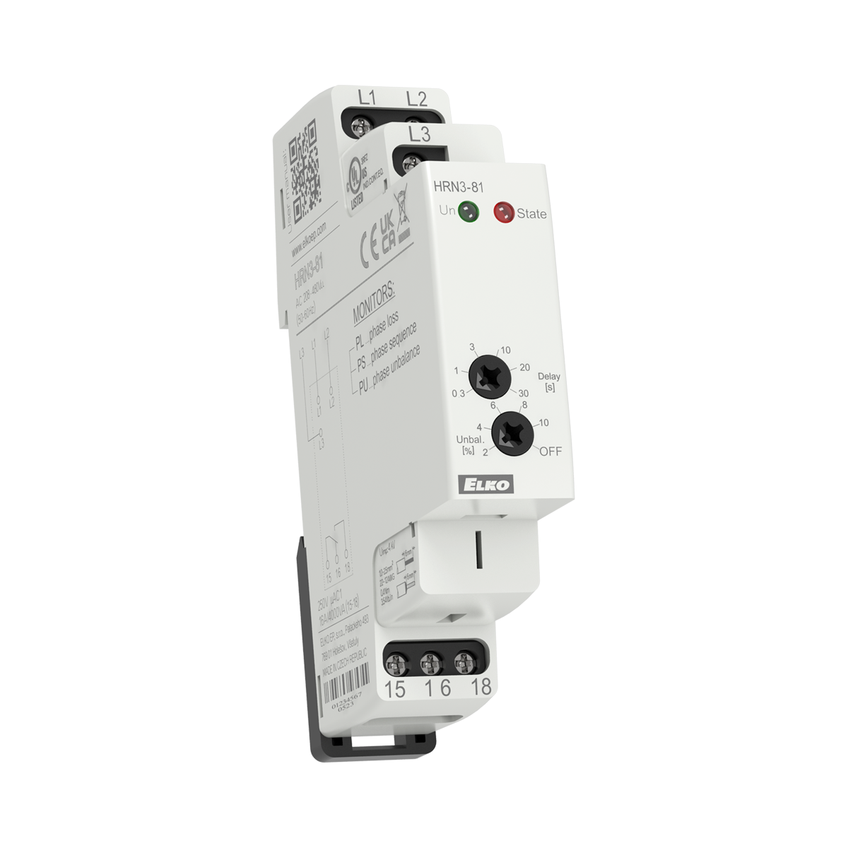 HRN3-81, 3-phase voltage monitoring relays HRN3, 1CO, 0.3..30s, 208..480V, fixed