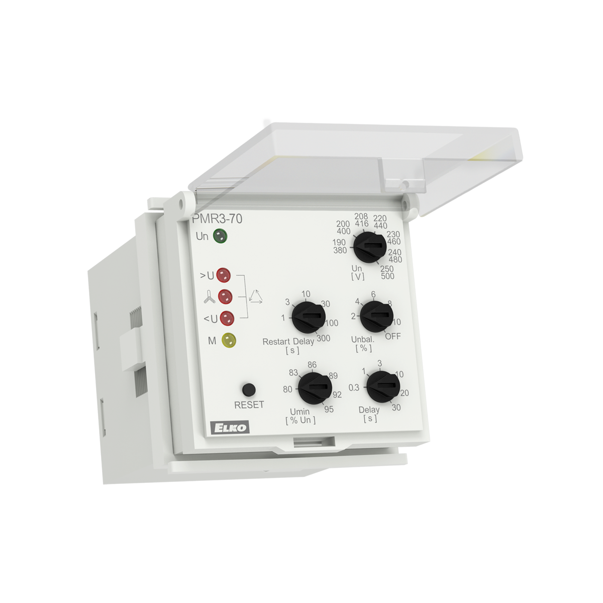PMR3-70, 3-phase voltage monitoring relays PMR3, 1CO, 0.3..30s, 190..500V, adjustable, plug in
