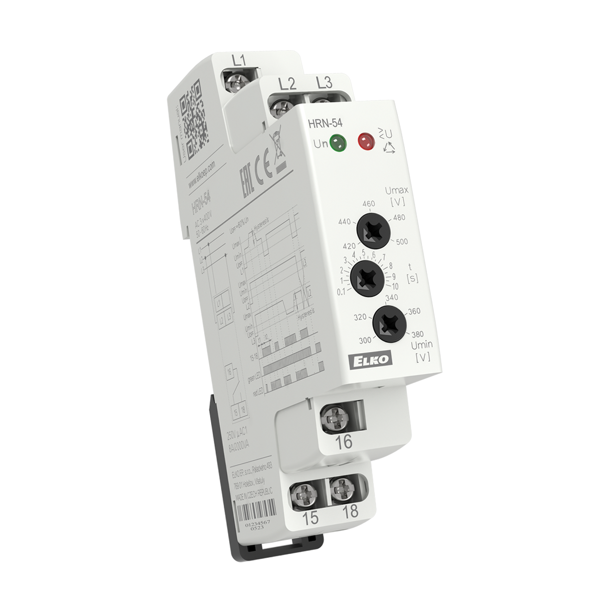 HRN-54, 3-phase voltage monitoring relays HRN, 1CO, 0.1..10s, 300..500V, adjustable