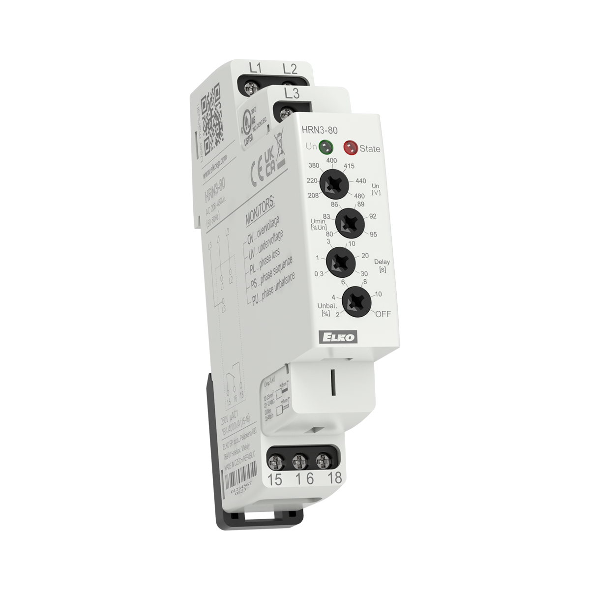 HRN3-80, 3-phase multifuction voltage monitoring relays HRN3, 1CO, 0.3..30s, 208..480V, adjustable