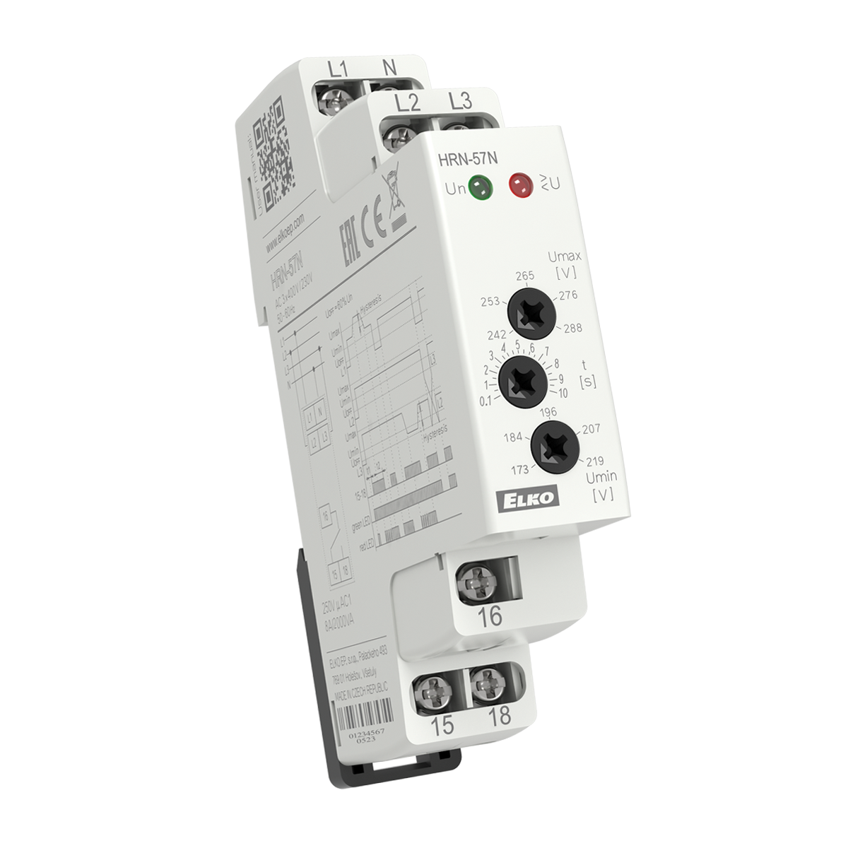 HRN-57N, 3-phase+N voltage monitoring relays HRN, 1CO, 0.1..10s, 172..287V, adjustable