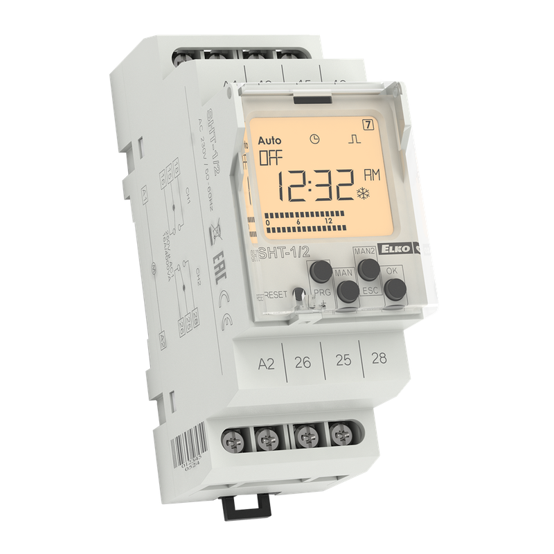 SHT-1/2, Programmable time switch SHT, 24h/7d, 2CO, 16A, pulse, 12..240V AC/DC, reserve