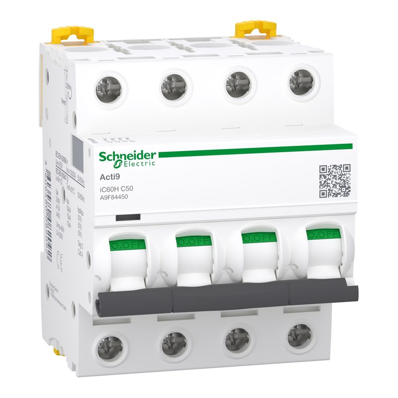 A9F84450, MCB, iC60H, 4P, 50A, C curve, 10000A (IEC/EN 60898-1), 15kA (IEC/EN 60947-2)