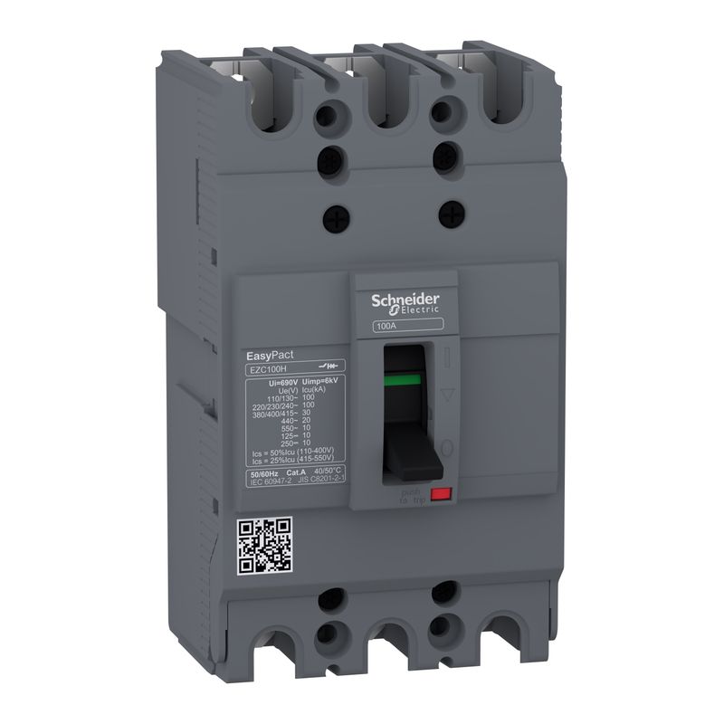 EZC100H3100, MCCB, EasyPact EZC100H, 30kA/415VAC, 3 poles, TMD 100A
