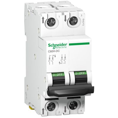 A9N61537, MCB, C60H-DC, 2P, 40A, C curve, 6kA/500V DC, (IEC/EN 60947-2)