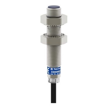 XS608B1PBL2, Inductive proximity XS6, M8, L51mm, stainless, Sn=2.5mm, PNP, NC, 12..48V DC, cable 2 m