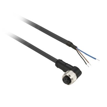 XZCP0666L5, Pre wired connectors XZCP, elbowed female, M8, 3 pins, cable PUR 5 m
