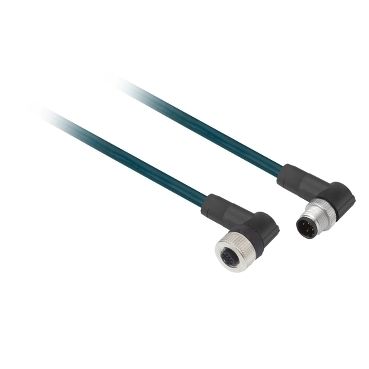 XZCR1512041C1, Jumper cable XZCR, male straight M12 4 pin, female elbowed M12 4 pin, PUR 1 m