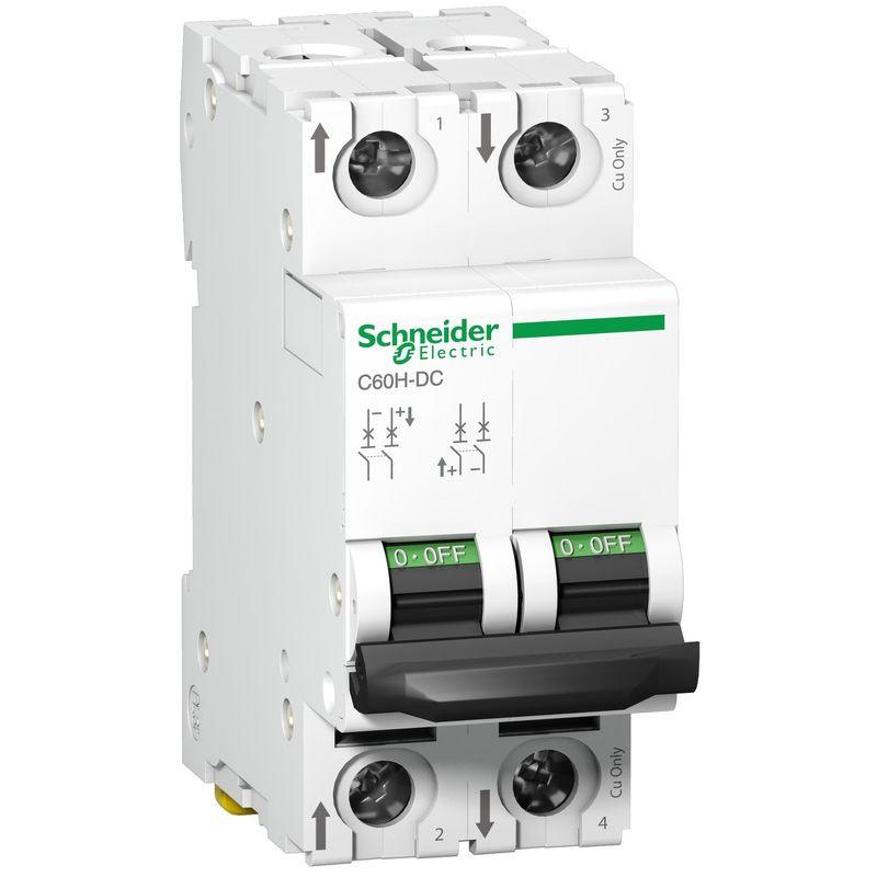 A9N61528, MCB, C60H-DC, 2P, 10A, C curve, 6kA/500V DC, (IEC/EN 60947-2)