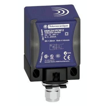 XS8C2A1DAM12, Inductive proximity XS8, 40x40x70, PBT, Sn=20mm, NO, 12..48V DC, M12