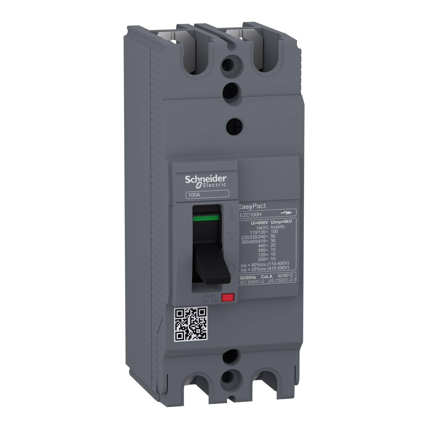 EZC100H2040, MCCB, EasyPact EZC100H, 50kA/240VAC, 2 poles, TMD 40A