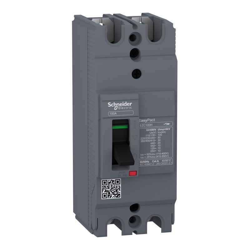 EZC100H2100, MCCB, EasyPact EZC100H, 50kA/240VAC, 2 poles, TMD 100A