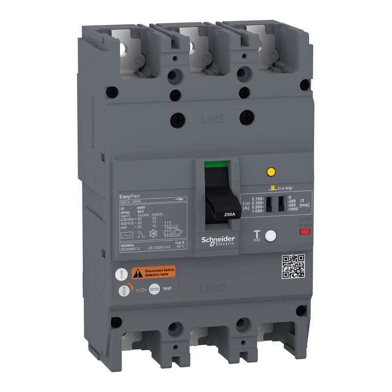 EZCV250N3100, MCCB, EasyPact EZCV250N, 25kA/440VAC, 3 poles, TMD 100A