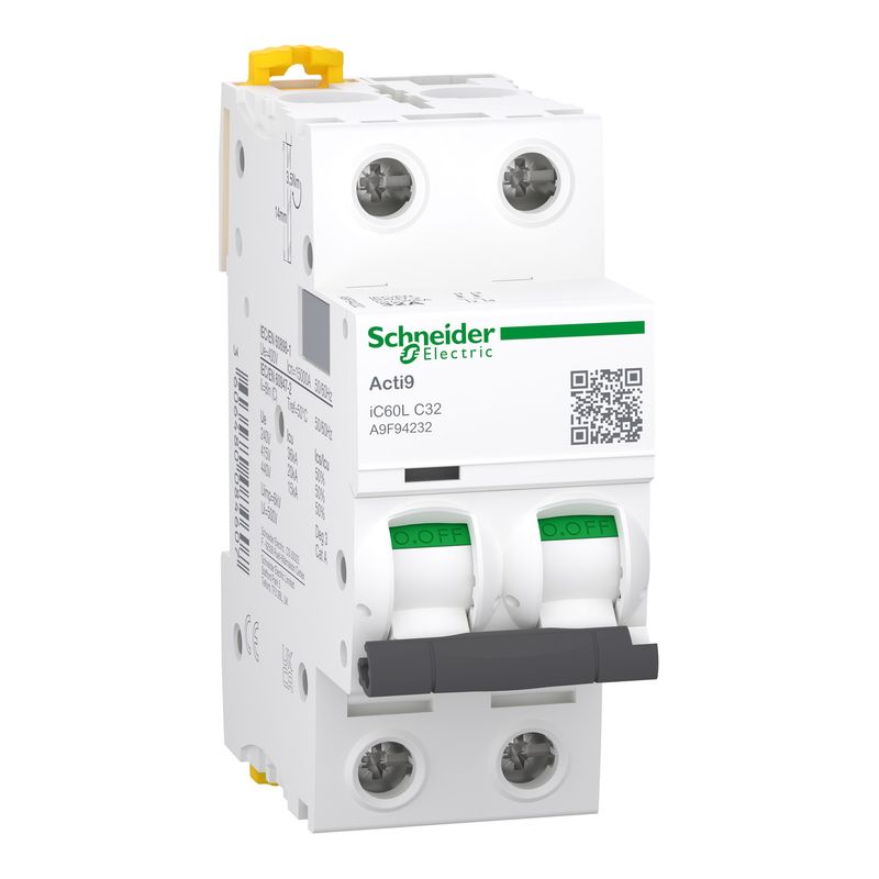 A9F94232, MCB, iC60L, 2P, 32A, C curve,  15000A (IEC/EN 60898-1), 20kA (IEC/EN 60947-2)