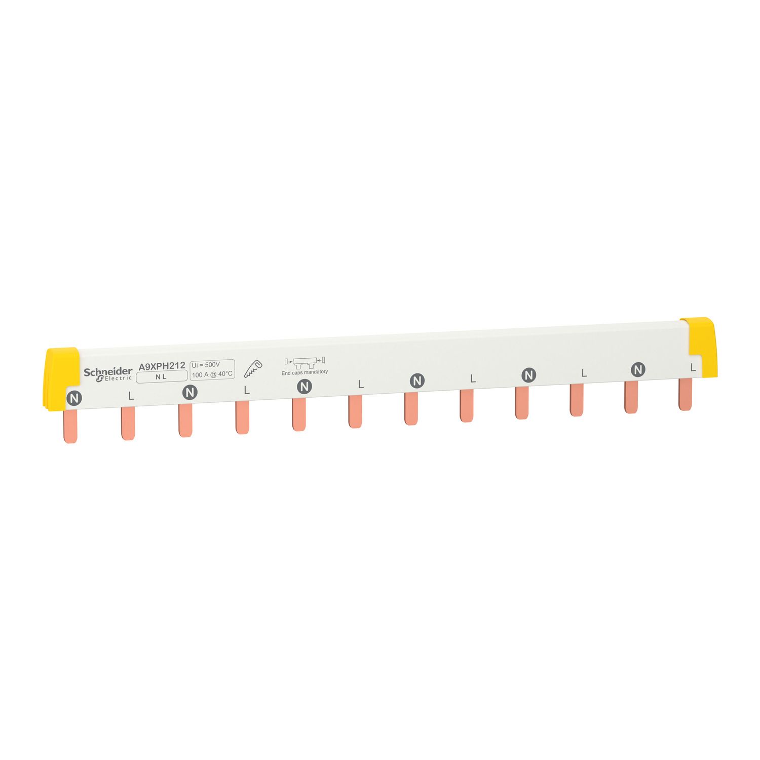 A9XPH212, Comb busbar A9X, 18mm pitch, 12 modules, 100A, 1L+N