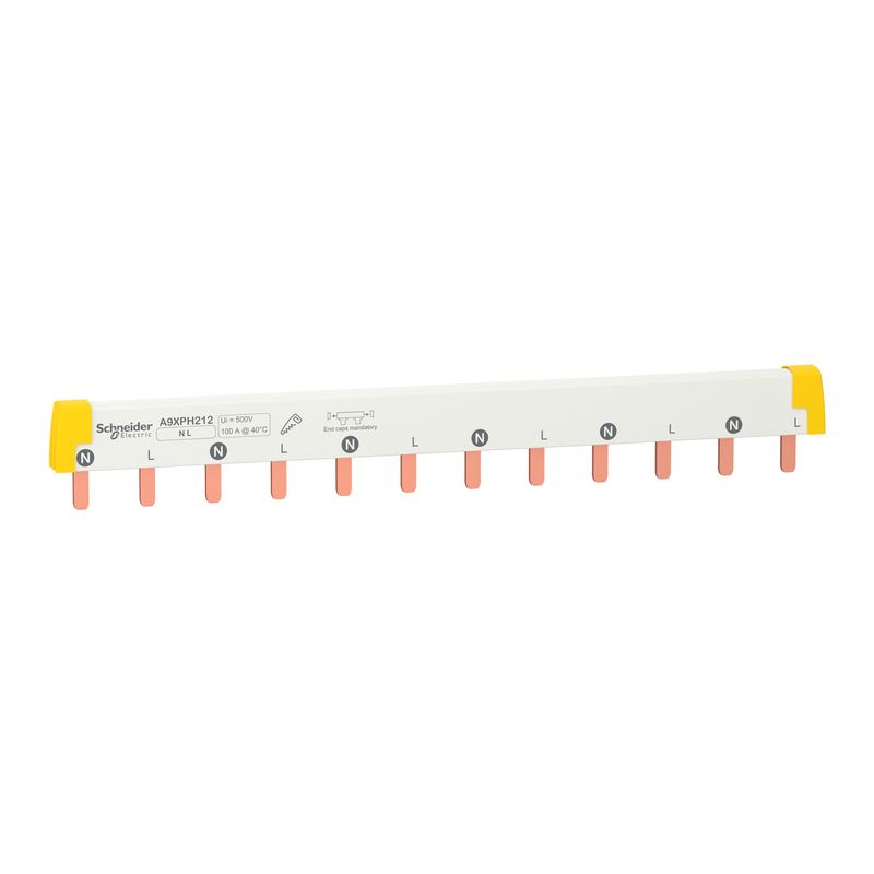A9XPH212, Comb busbar A9X, 18mm pitch, 12 modules, 100A, 1L+N