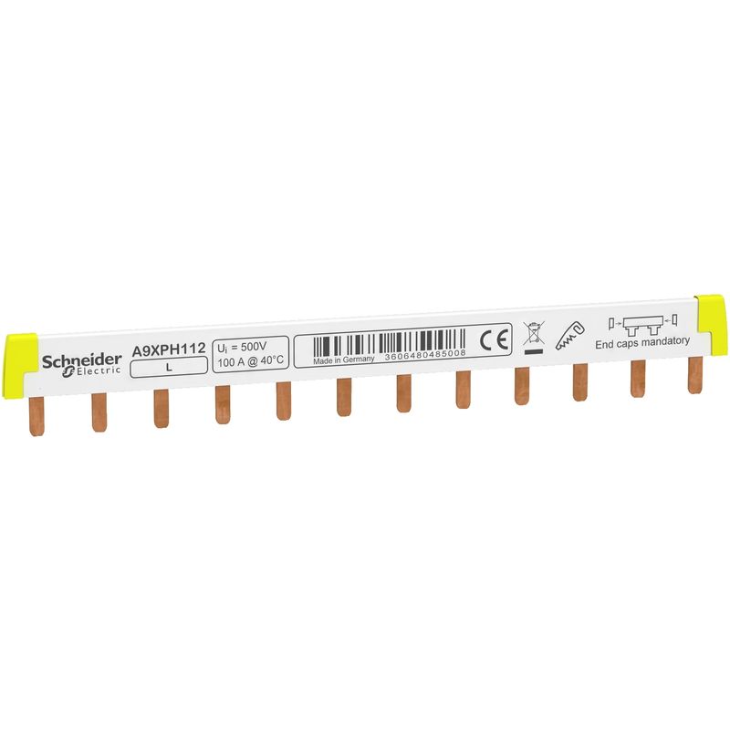 A9XPH112, Comb busbar A9X, 18mm pitch, 12 modules, 100A, 1L