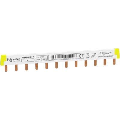 A9XPH112, Comb busbar A9X, 18mm pitch, 12 modules, 100A, 1L