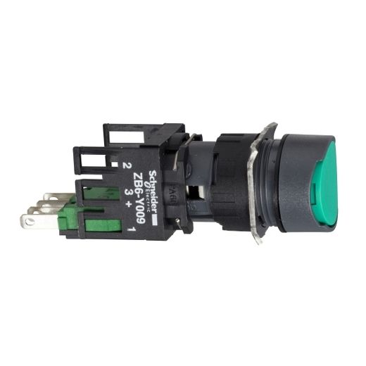 XB6AA31B, Push button XB6, Ø16, round, plastic, spring, green, 1NO