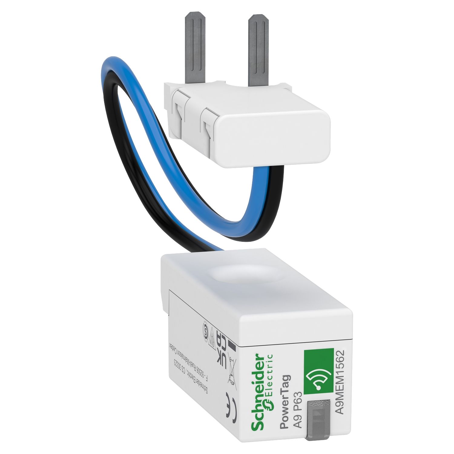 A9MEM1562, Energy sensor PowerTag A9M, phase neutral, 63A, 1P+N, bottom position