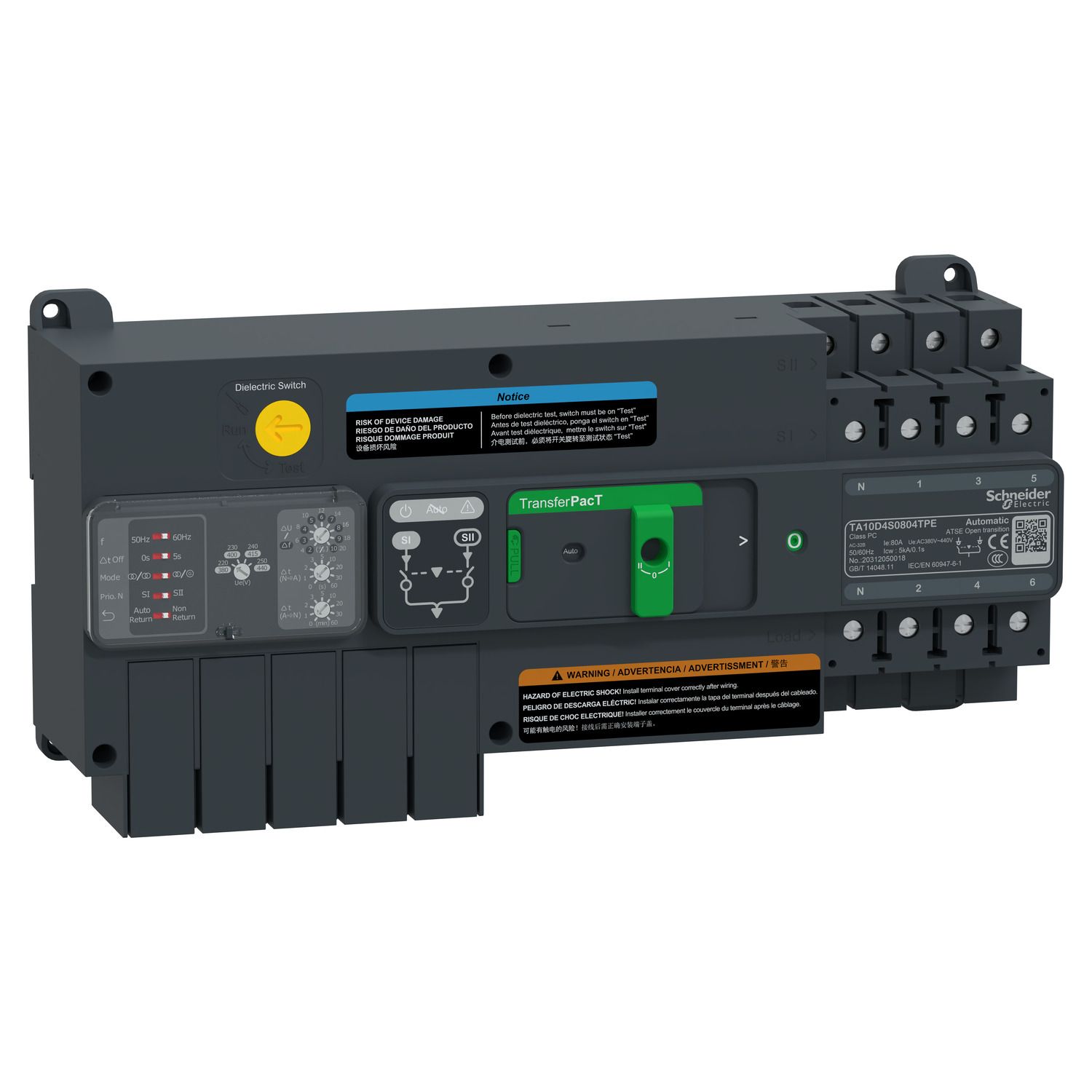 TA10D4S0804TPE, Automatic transfer switch TransferPact, 80A, 400V, 4P, rotary, frame 100A