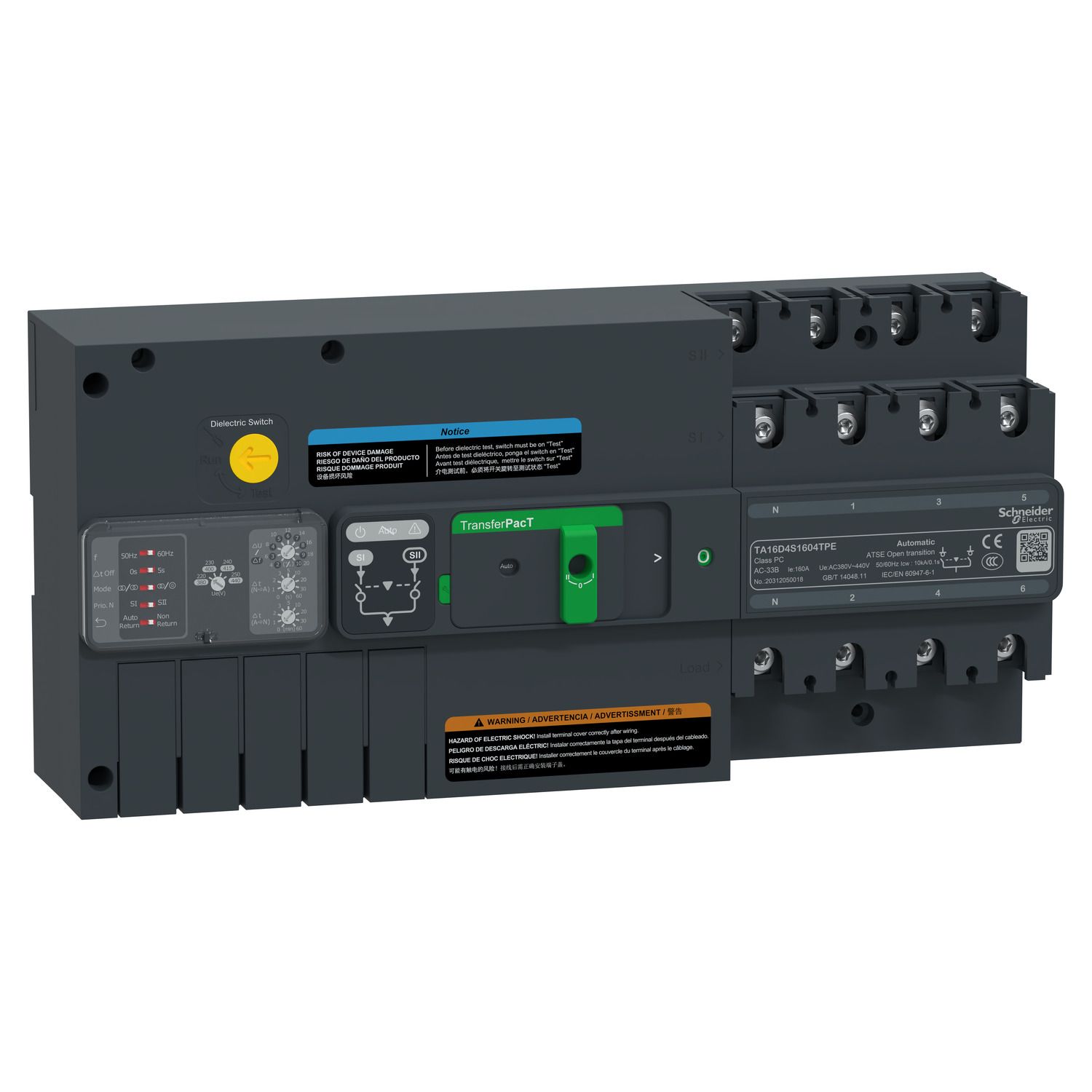 TA16D4S1604TPE, Automatic transfer switch TransferPact, 160A, 400V, 4P, rotary, frame 160A