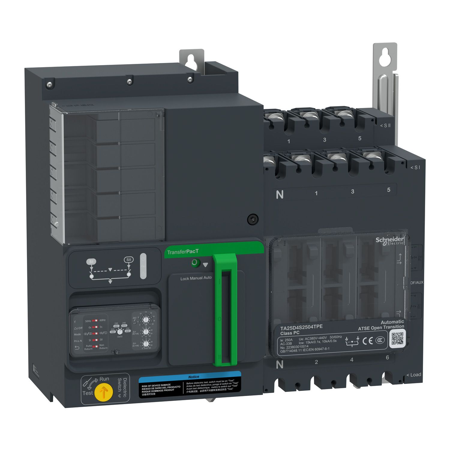 TA25D4S2504TPE, Automatic transfer switch TransferPact, 250A, 400V, 4P, rotary, frame 250A