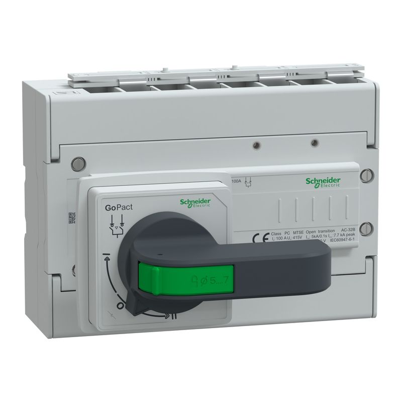 GM10D4N1004BEE, Manual transfer switch GoPact, MTS, 4 poles, 100A, extended rotary handle, open transition