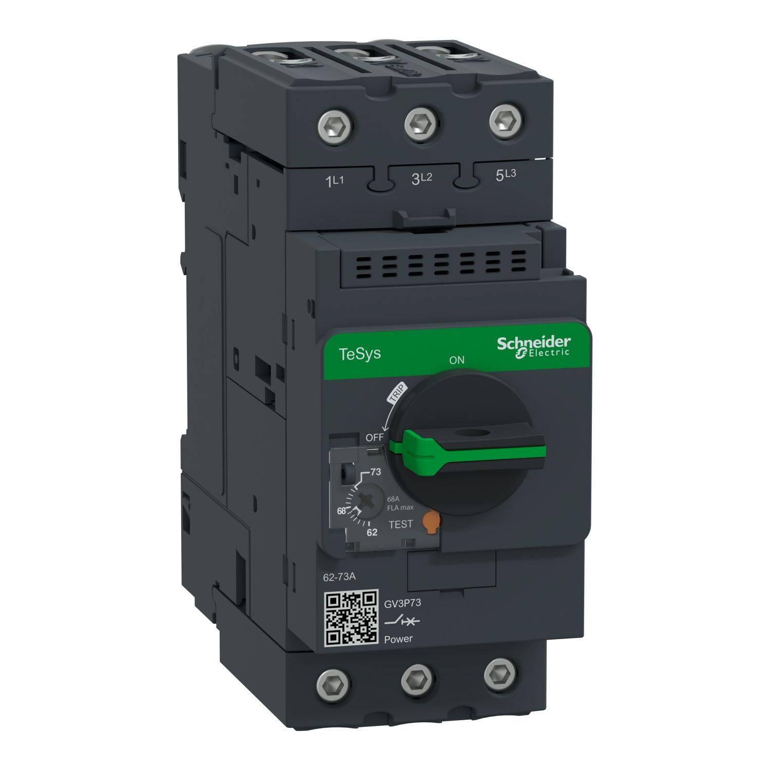 GV3P73, Motor circuit breaker TeSys Deca GV3, 3P, 62..73A, thermal magnetic, EverLink terminals