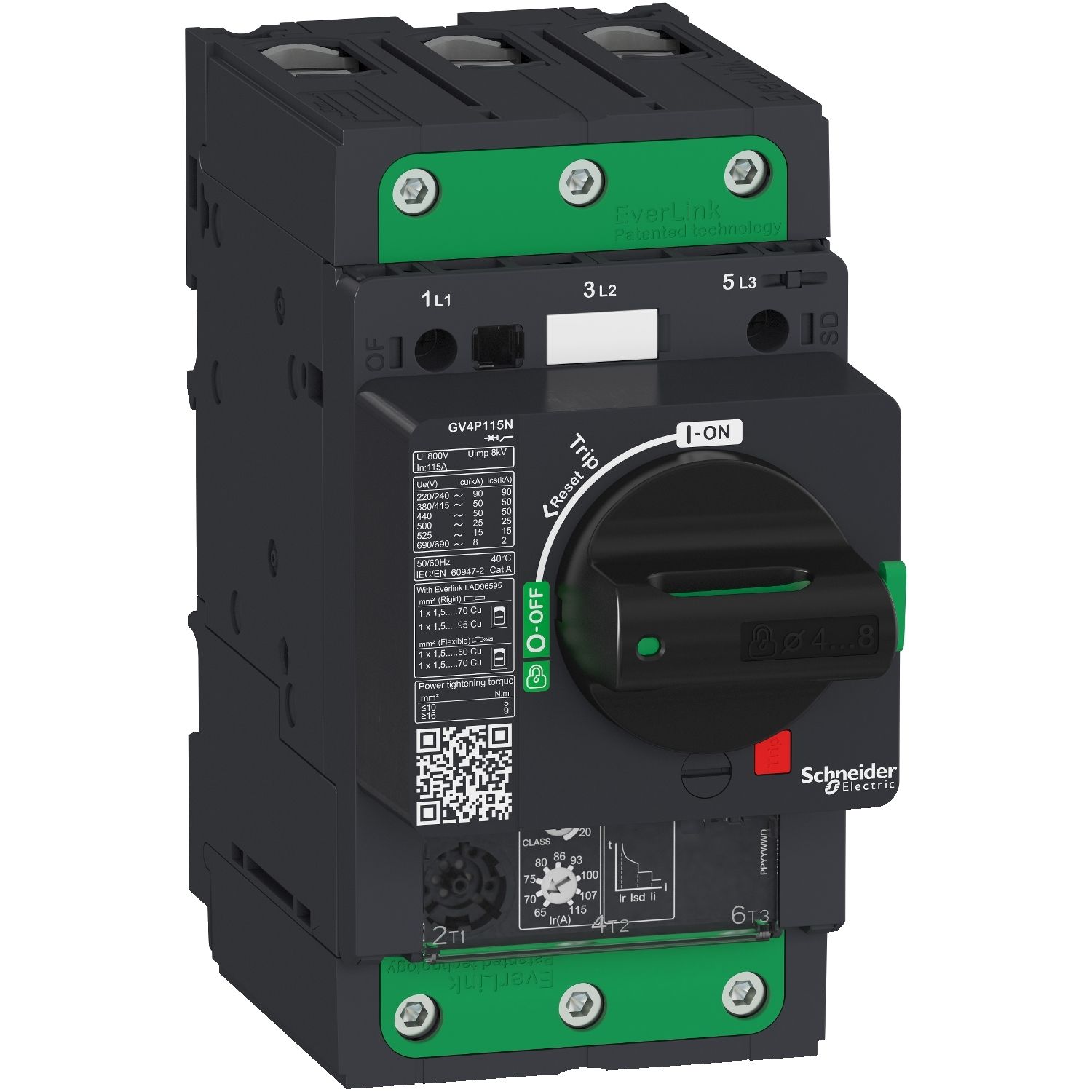 GV4P115N, Motor circuit breaker TeSys GV4,  3P, 65..115A, thermal magnetic, Everlink terminals