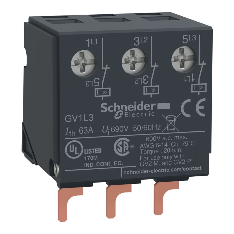 GV1L3, Current limiter GV1, top of GV2ME/P/RT