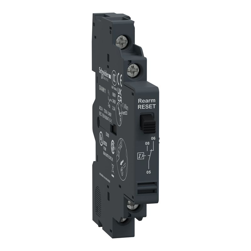 GVAM11, Add-on  contact blockTeSys GVA, 1CO, short-circuit signalling, side, GV2/GV3
