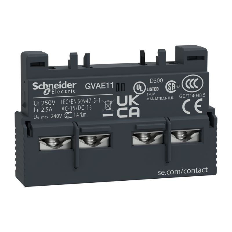 GVAE11, Add-on contact block TeSys GVA, 1NO+1NO, front mounting, GV2