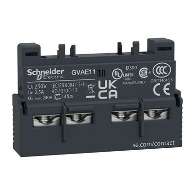 GVAE11, Add-on contact block TeSys GVA, 1NO+1NO, front mounting, GV2