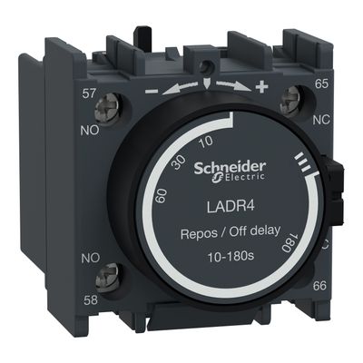 LADR4, Off delay timer block TeSys D, 1NO+1NC, 10..180s, front, screw clamp terminals