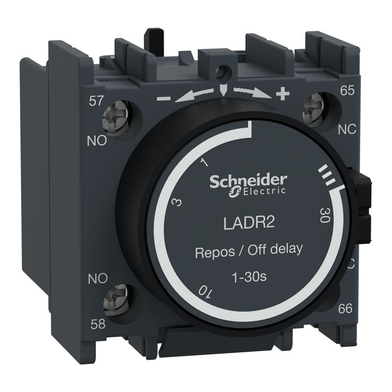 LADR2, Off delay timer block TeSys D, 1NO+1NC, 1..30s, front, screw clamp terminals
