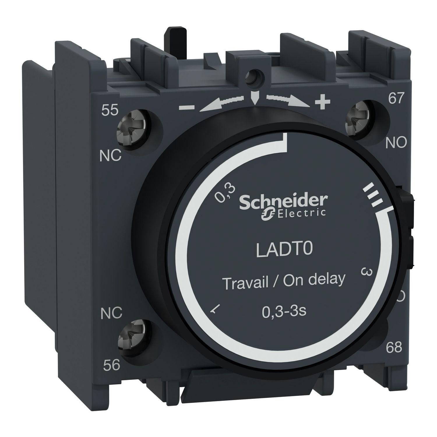 LADT0, On delay timer block TeSys D, 1NO+1NC, 0.3..3s, screw clamp terminals