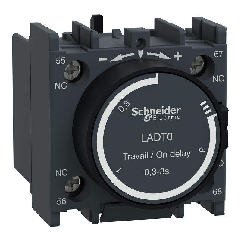 LADT0, On delay timer block TeSys D, 1NO+1NC, 0.3..3s, screw clamp terminals