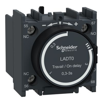LADT0, On delay timer block TeSys D, 1NO+1NC, 0.3..3s, screw clamp terminals