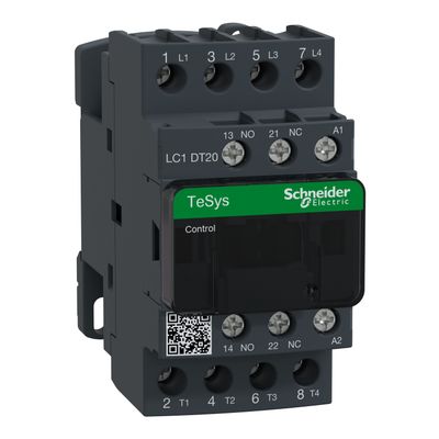 LC1DT20P7, Contactor TeSys Deca, 4P(4NO), AC-1 <=440V, 20A, 230V AC 50/60Hz coil