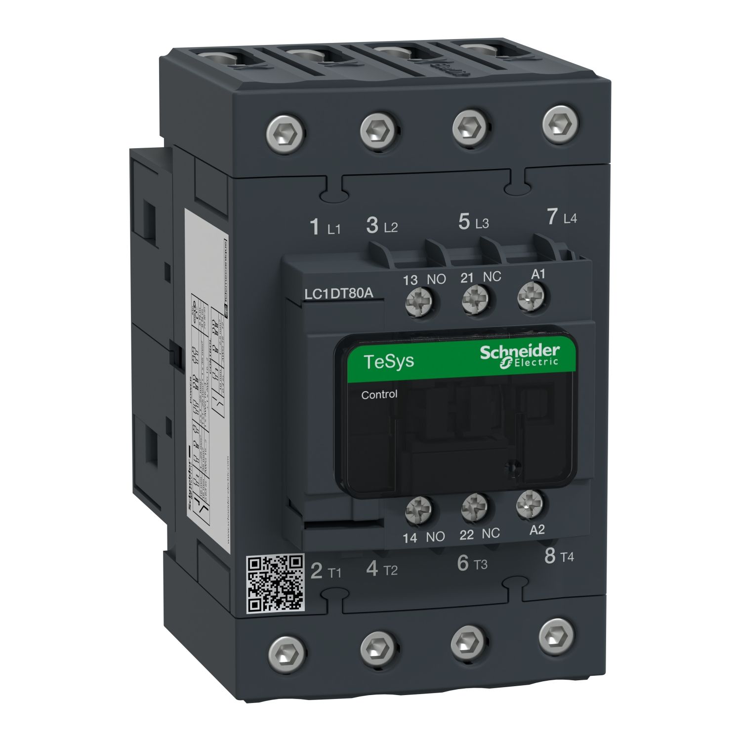 LC1DT80AP7, Contactor TeSys Deca, 4P(4NO), AC-1 <=440V, 80A, 230V AC 50/60Hz coil