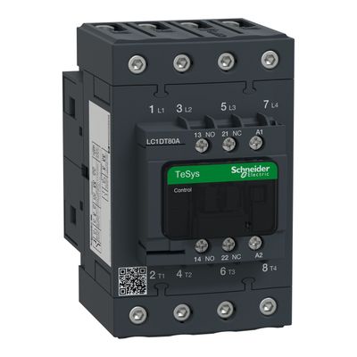LC1DT80AP7, Contactor TeSys Deca, 4P(4NO), AC-1 <=440V, 80A, 230V AC 50/60Hz coil