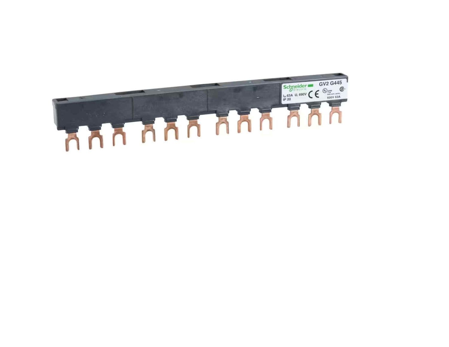 GV2G445, Comb busbar GV2, 63A, 4 tap-offs, 45mm pitch