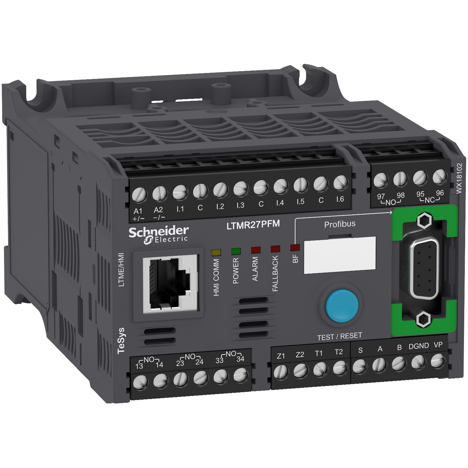 LTMR27PFM, Motor management controller TeSys T, Profibus DP, 6 inputs, 3 outputs, 1.35 to 27A, 100 to 240VAC