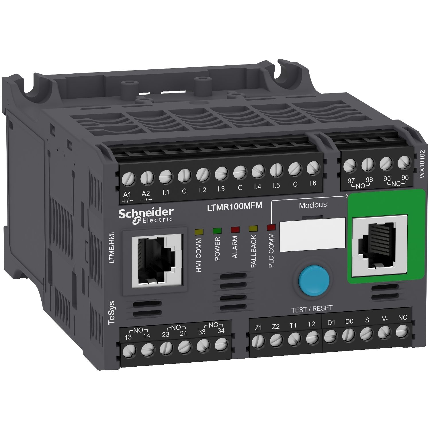 LTMR100MFM, Motor management controller TeSys T, Modbus, 6 inputs, 3 outputs, 5 to 100A, 100 to 240VAC