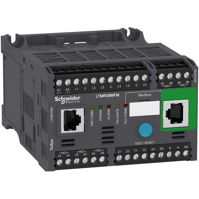LTMR08MFM, Motor management controller TeSys T, Modbus, 6 inputs, 3 relay logic outputs, 0.4 to 8A, 100 to 240VAC