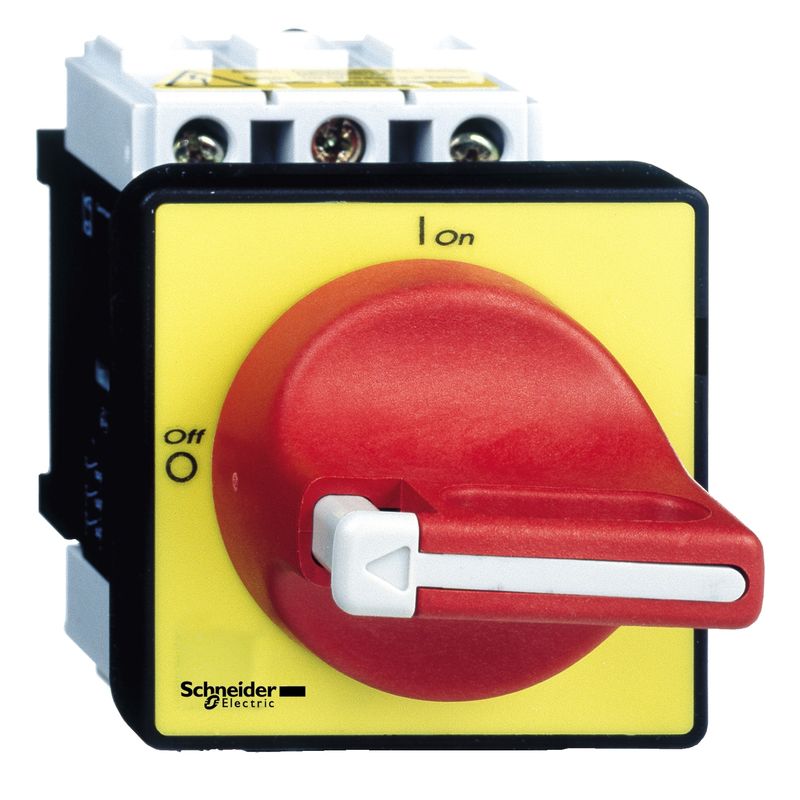 VCF0, Switch disconnector VCF, ON/emergency stop, 25A, 3 poles, 4 screws fixing, for mounting on door