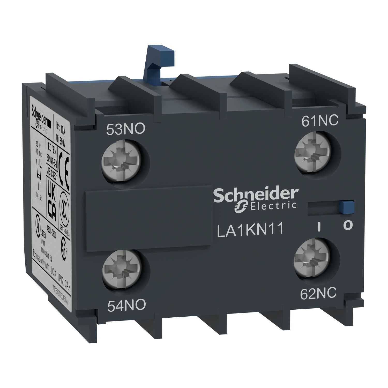 LA1KN11, Auxiliary contact block TeSys K, 1NO+1NC, front mounting, screw clamp terminals