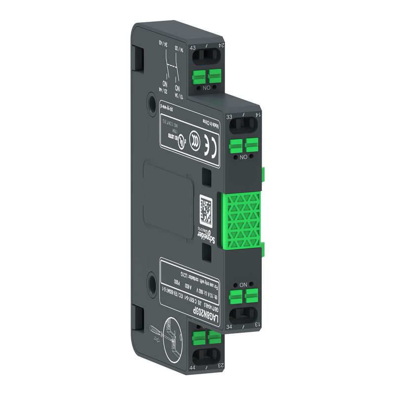 LAG8N203P, Auxiliary contact block TeSys Giga LAG, 2NO, lateral face side mounting, push-in terminals L1/R1