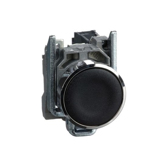 XB4BA21, Flush push button XB4, Ø22, metal, black, spring return, 1NO